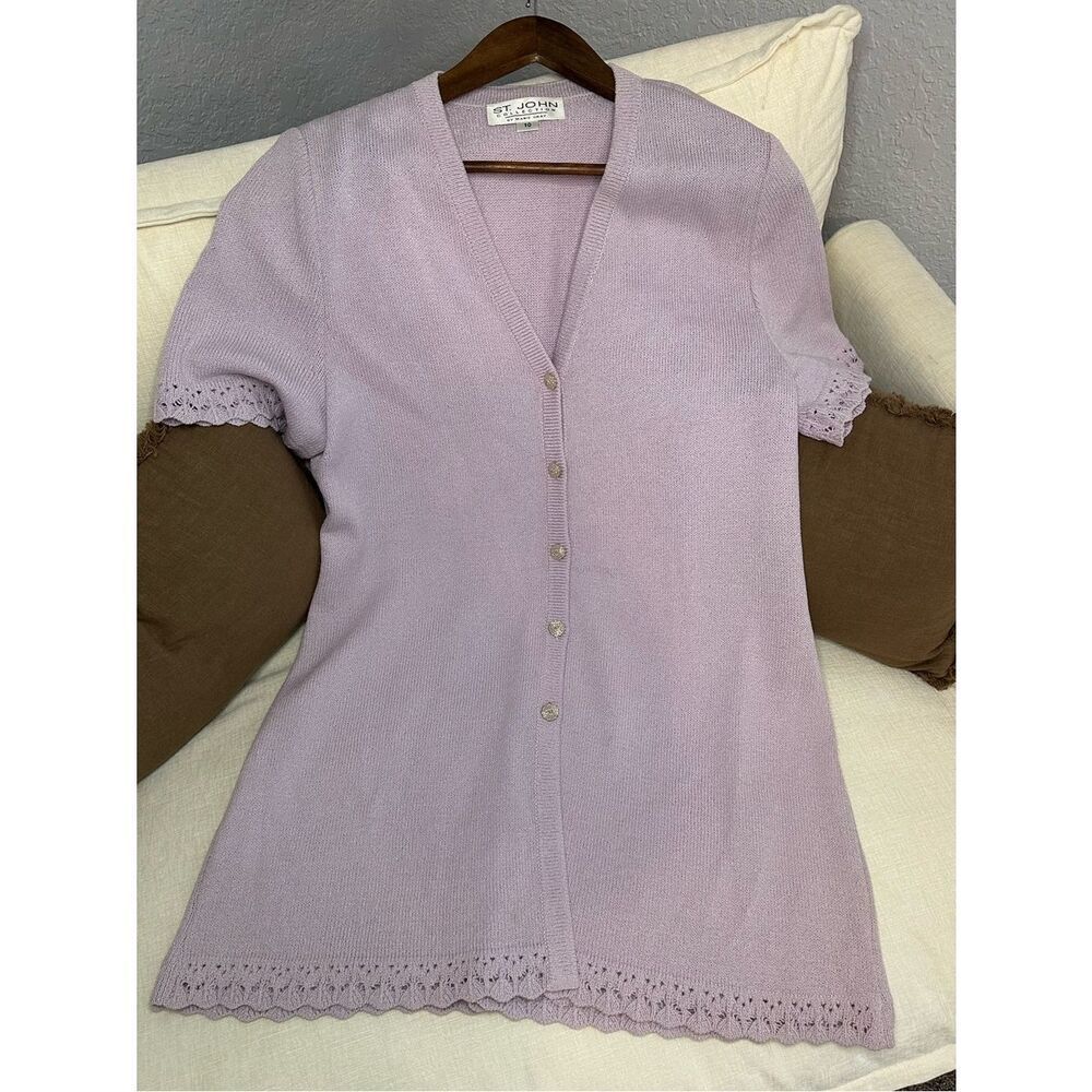 St. John Lilac Short-Sleeve Button Cardigan